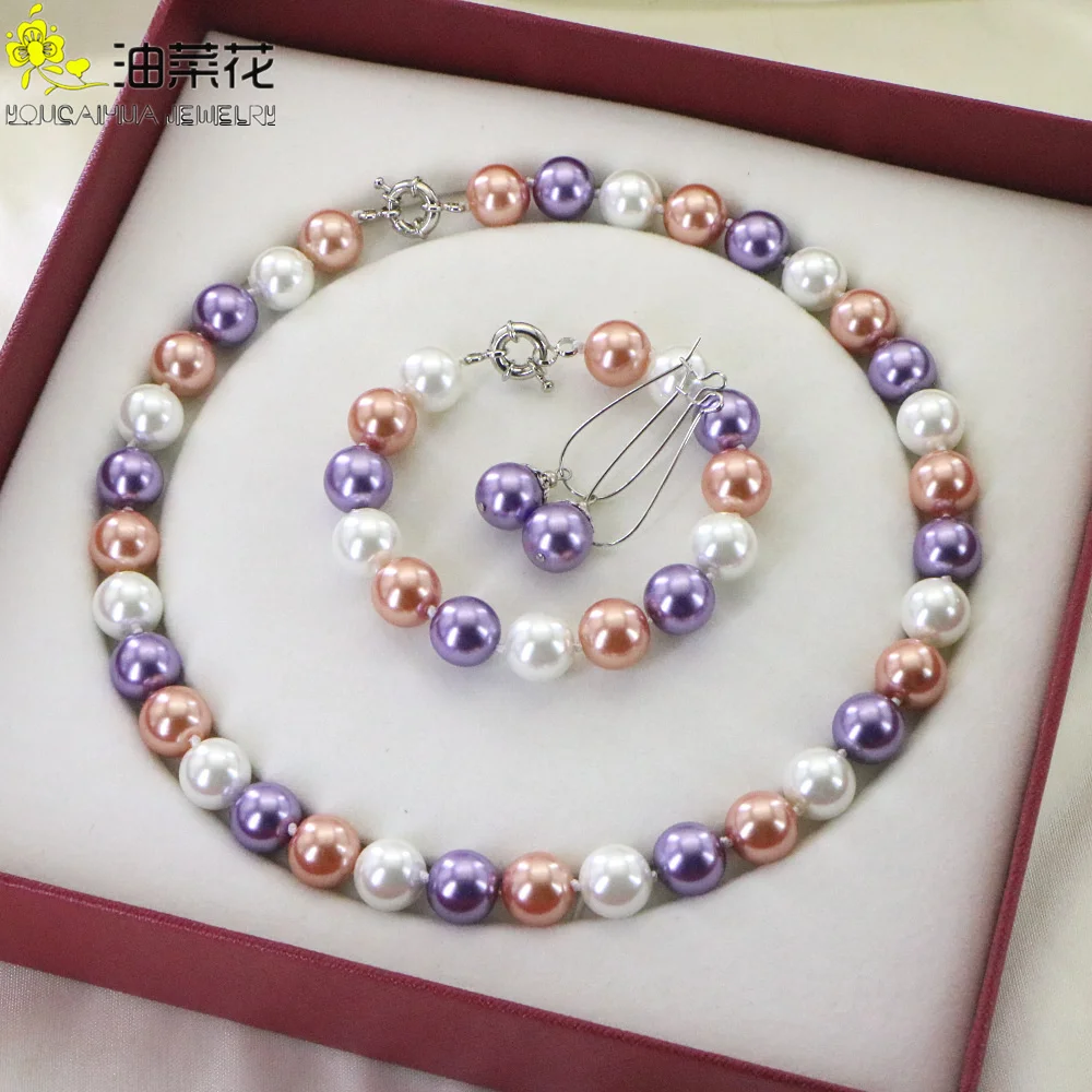 Pearl Necklaces set for women 10mm Glass Round Beads Necklace Bracelet Earrings Christmas Gifts Accessories Jewelry Making