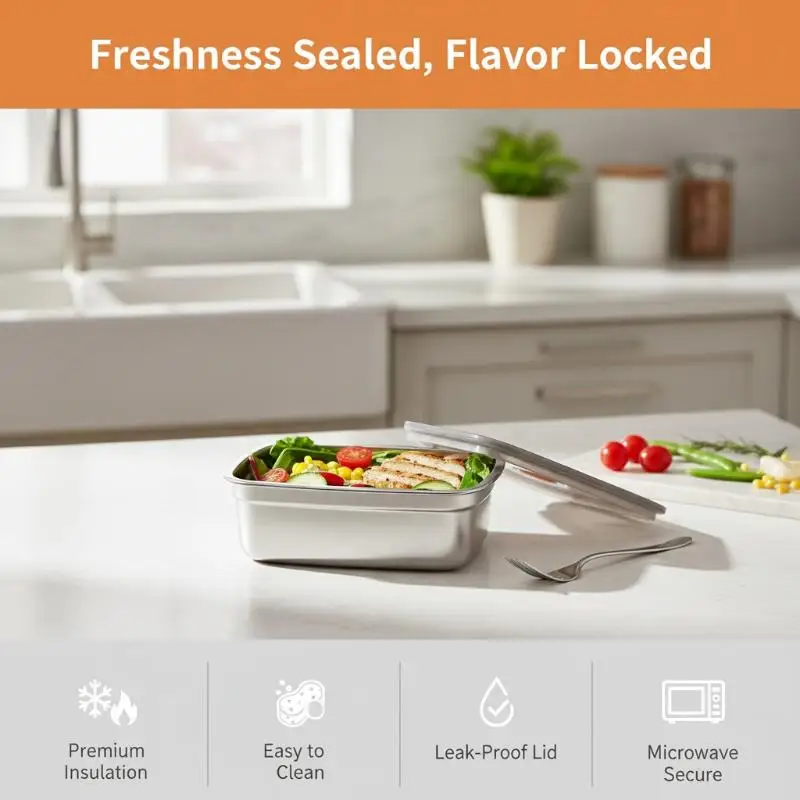 Stainless Steel Camping Lunch Box Sealed Leak-proof Bento Box Microwave Suitable Large Capacity Refrigerator Freezer Storage Box