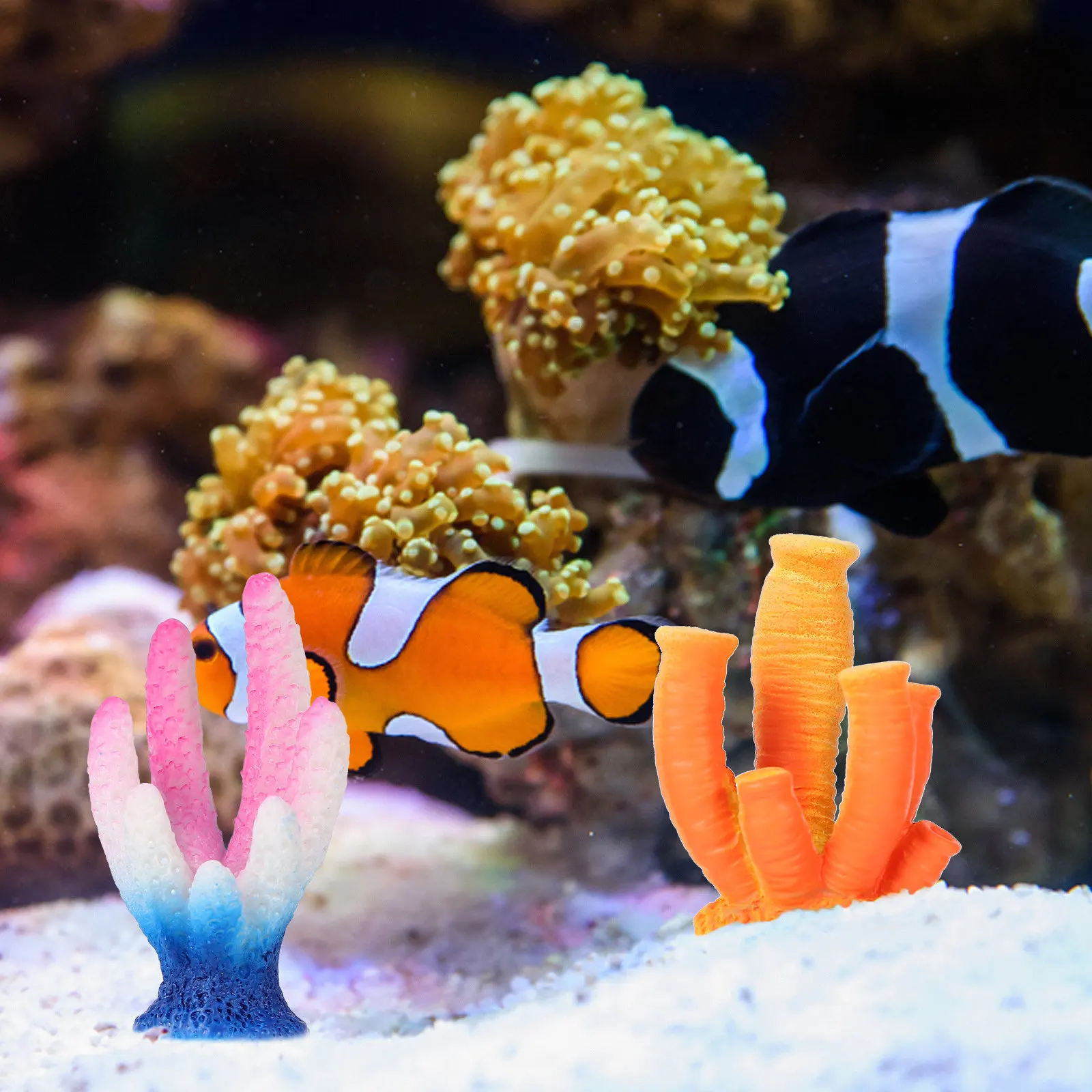 Non Planted Aquarium Fish - 6個入り水槽用サンゴ装飾、人工水槽植物、安全無毒、魚に優しい隠れ場所
