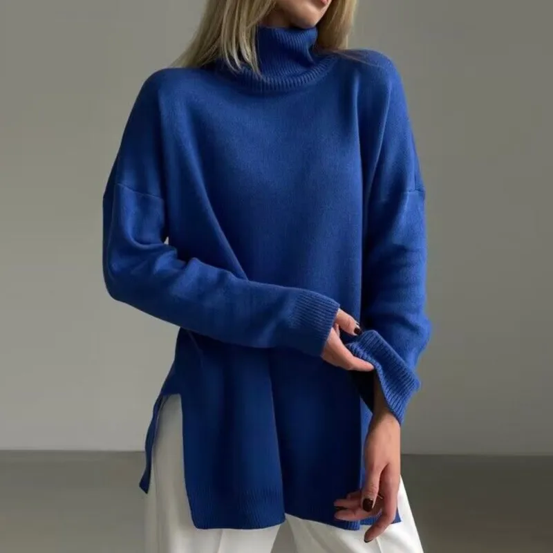 

Autumn Winter Women's Sweaters Turtleneck Women Pulovers Side Split Knitted Jumpers Christmas Sweater Oversize Pull For Women