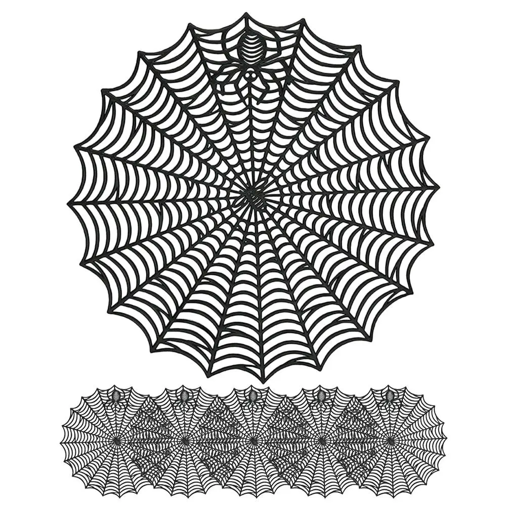 6Pcs Halloween Table Placemats Spider Web Hollow Out PVC Dining Mats Reusable Non-Skid Heat Insulation Decorative Coasters