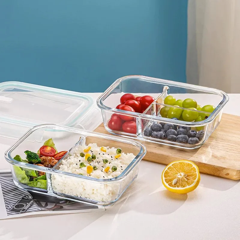 

Glass Lunch Box with Lid Set Round/Retangle Bento Box for Kids Food Container for Microwave Thermal Lunch Box with Compartments