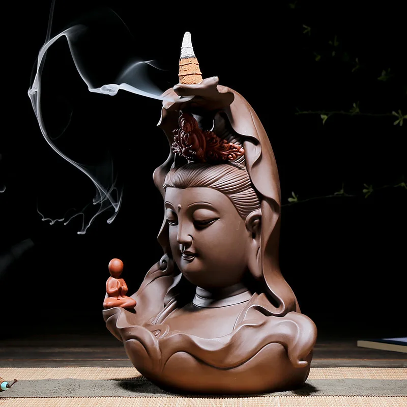 Purple Sand Family Living Room Incense Burner Reflux Incense Tower Incense Zen Avalokitesvara Reflux Incense Burner Decoration