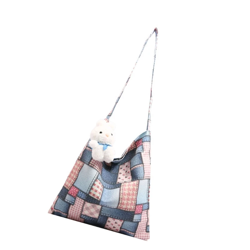 Multifunctional Canvas Carryall Fashionable Checkered Pattern Shoulder Bag For Everyday Essential Large Capacity Handbag