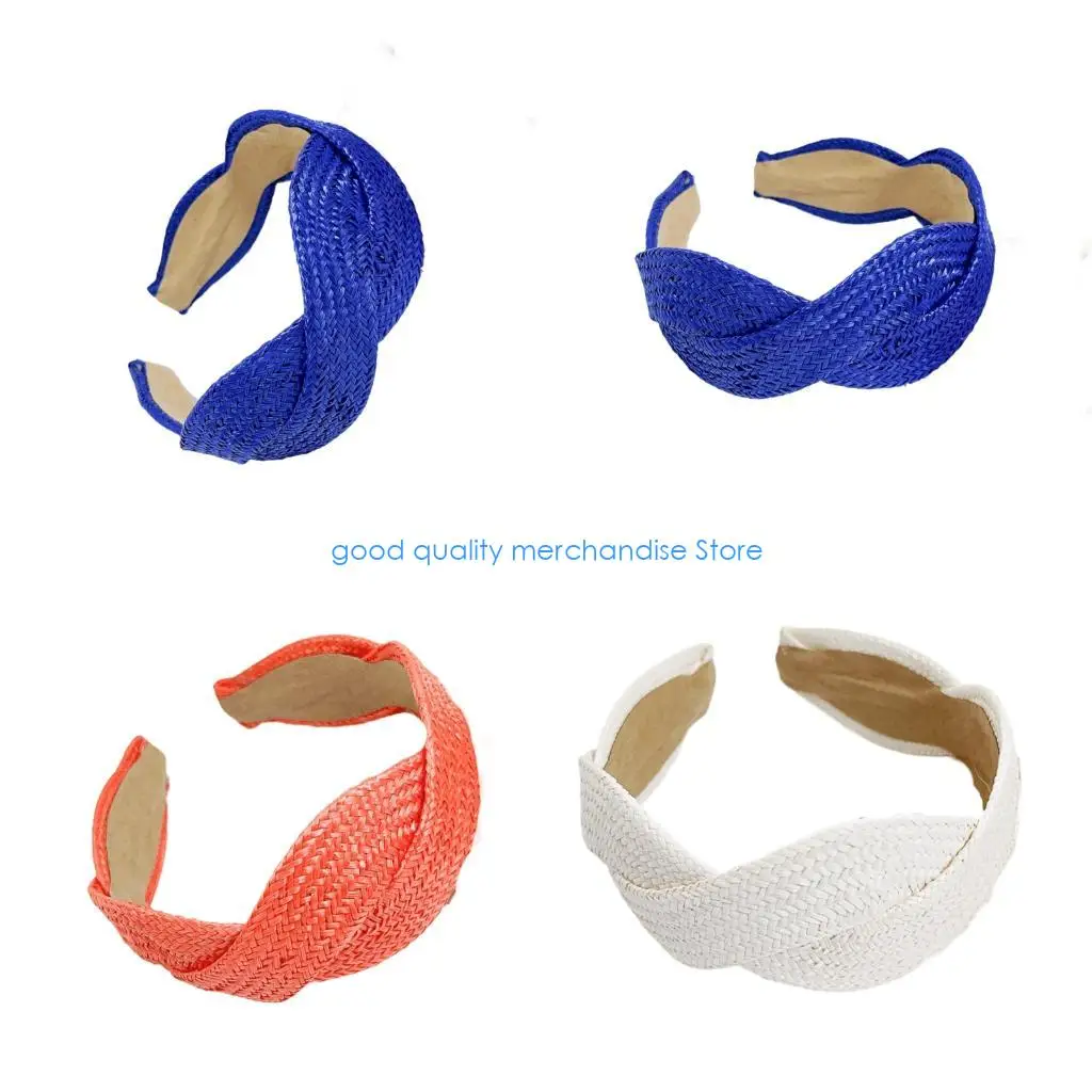 

Y5JD Stylish Wide Straw Headbands With Decorative Braid Detail Comfort Wear for Women