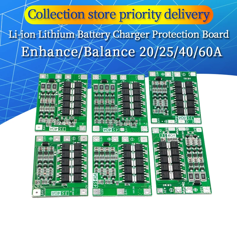 3S 4S 40A 60A Li-ion Lithium Battery Charger Protection Board 18650 BMS Drill Motor 11.1V 12.6V/14.8V 16.8V Enhance/Balance 25A