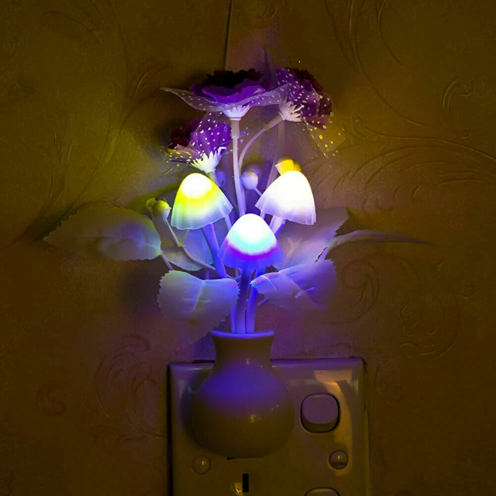 Creative LED Lilac Night Lamp Lovely Colorful Mushroom Romantic Lilac Night Lamp With Smart Light Sensor US/EU Plug