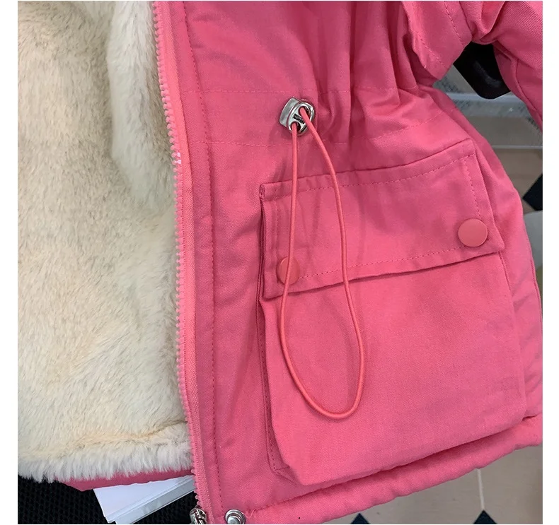 Girls Hooded Cotton Coat 2024 Winter New style Plus Velvet Thickening Windbreaker Down Jacket Baby Big fur Collar Warm Coat