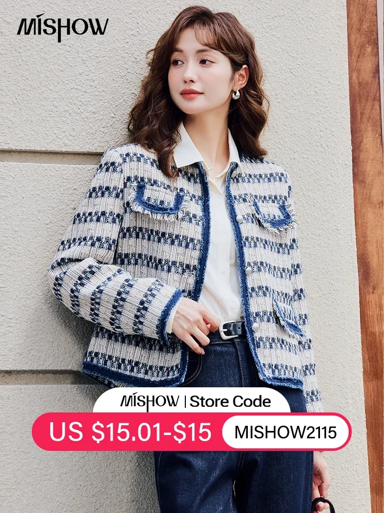 

MISHOW Fashion Tweed Jacket for Women Luxury French Striped Coat Autumn Winter Retro Elegant Office Lady Woolen Top MXC51W0152