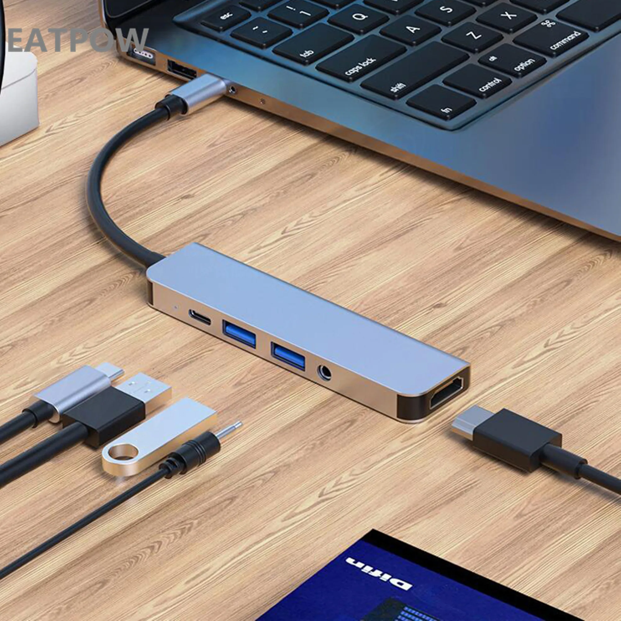 EATPOW TYPE-C TO HD MI+1*USB3.0+1*USB2.0+PD+ 1*3.5mm Audio Multifunction USB Type C HUB USB 3.0 for Macbook Pro