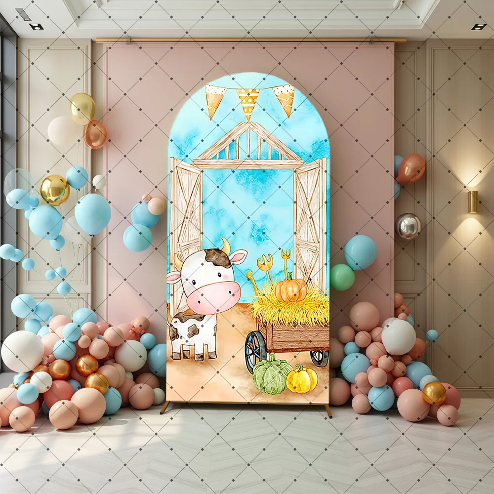 Farm Themed Arch Backdrop Cover Windmill Milk Cow Chick Blue Boy Pink Girl Birthday Baby Shower Party Decor Background
