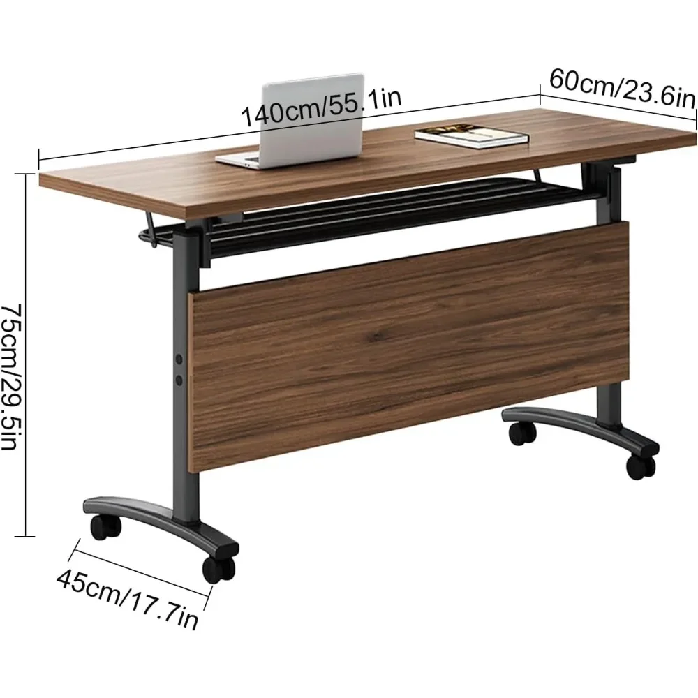 Folding Conference Table,Flip Top Rolling Mobile Table with Silent Locking Wheels,Modern Portable Meeting Table(1 Pack)