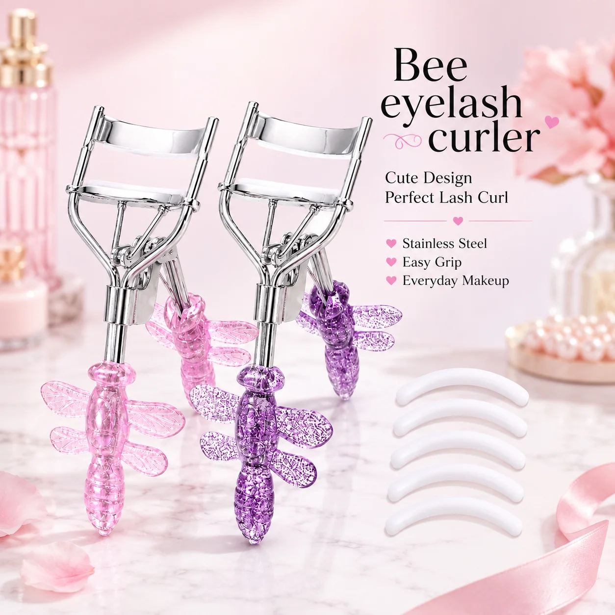 1/6/16pcs purple and pink dragonfly handle with comb eyelash curler, no dead angle to clip eyelashes.