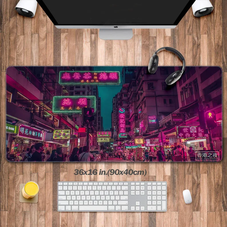 

Japanese Street Night Mouse Pad, Neon Street Desk Pad, Cute Office Decoration Computer Keyboard Pad Perfect Gift for Friends