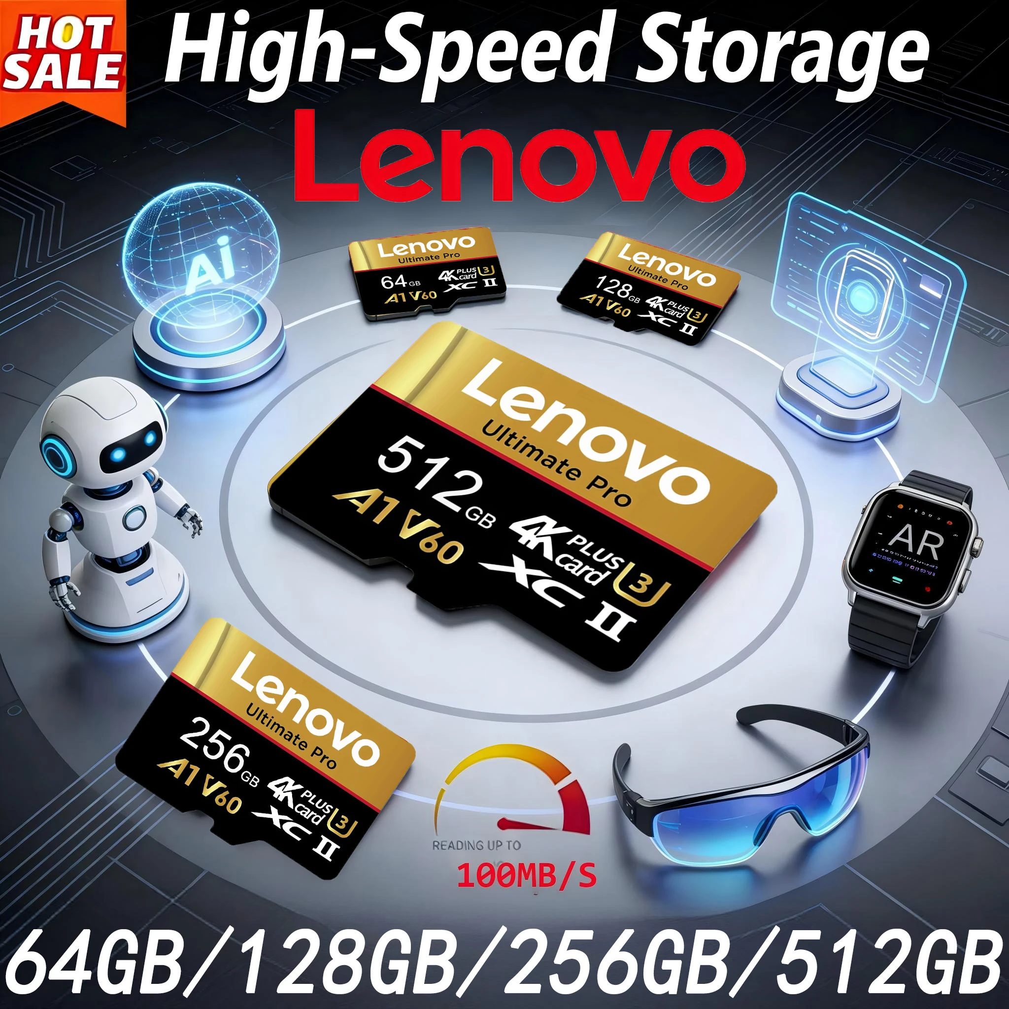 Lenovo SD Cards 512GB TF Cards Micro TF SD Memory Card 128GB 64GB UHS-I for Drone / Mobile / Camera / Tablet / GoPro