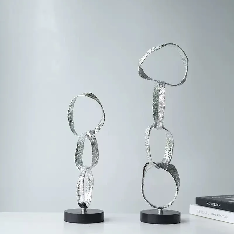 Modern Light Luxury Alloy Geometric Circle Ornament, Black Decor for TV Cabinet, Bookcase, Home & Hotel