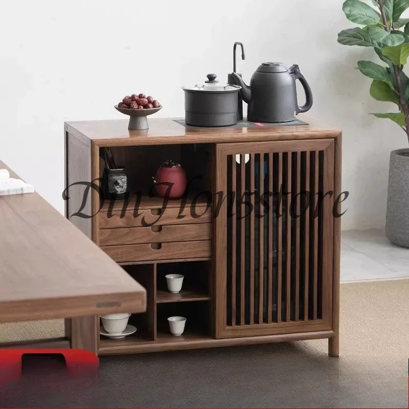 New Chinese style tea cabinet, solid wood, black walnut, ash wood, bucket under the table, room, side cabinet, boili