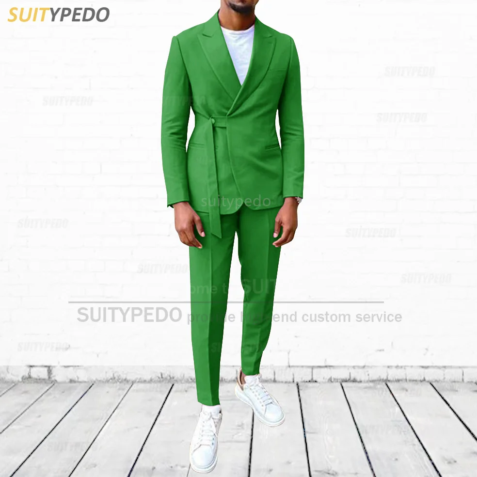 Fashion Coral Red Suit for Men Prom Wedding Blazer with Pants 2 Pieces Set Formal Slim Fit Green Men Tuxedos Casual Men Jackets