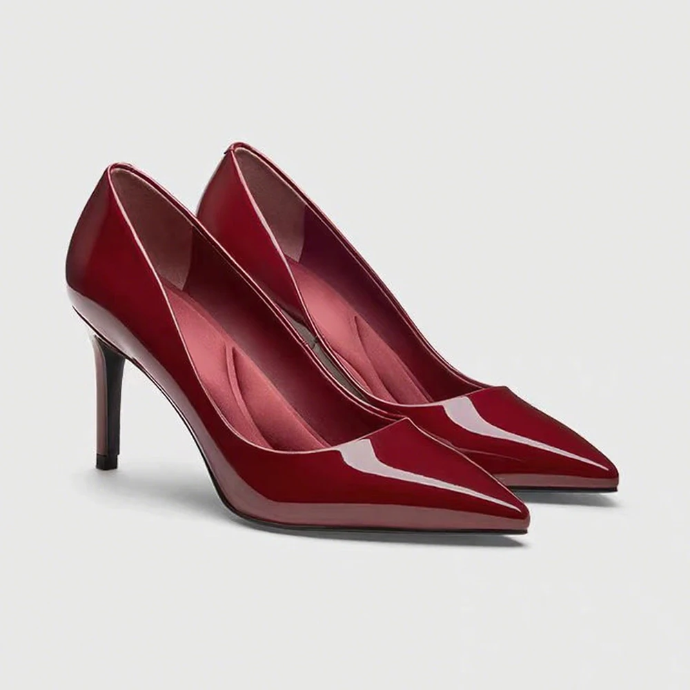 

FWRD Women's Shiny Leather Pointed Toe Stiletto High Heels, Elegant Comfortable Office Daily Wear Fashion Pumps #FWRD000221