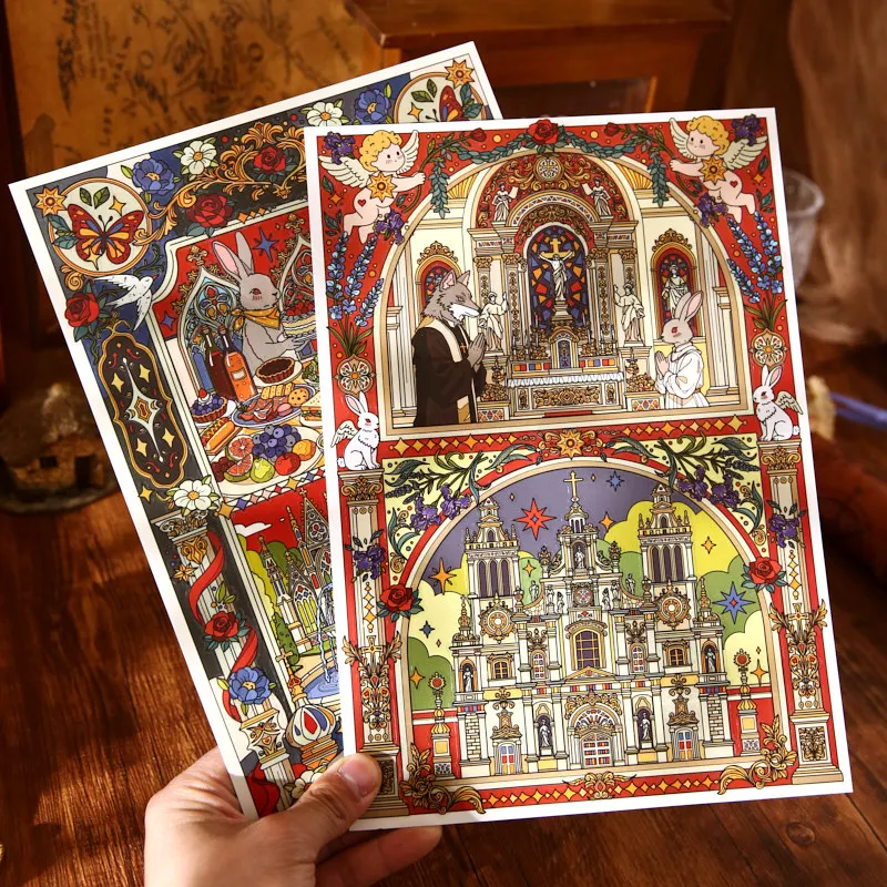

Card Lover 4 Pcs [European Fairy Tale Series] Landscape Stickers Waterproof Moonlight Prayer Feast Finale For Journal Scrapbook
