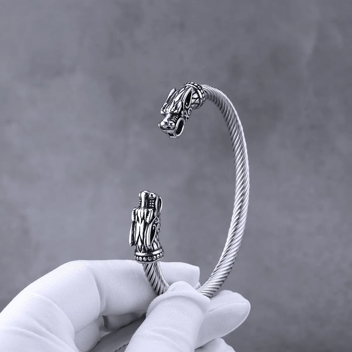 Stainless Steel Norse Dragon Bracelet for Men Vintage Scandinavian Wrist Band Cuff Arm Ring Viking Amulet Jewelry Gift Wholesale view 4