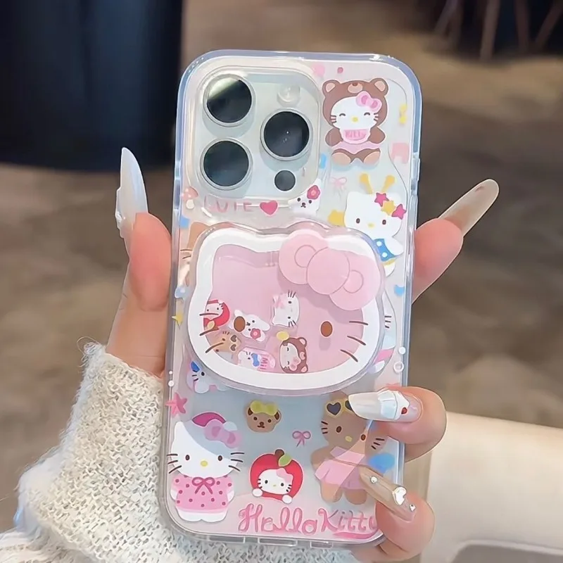 

Ins Anime Cute Sanrio Hello Kitty Pop Socket Grip Holder for IPhone 17 Pro Max Grip Tok Cartoon Fold Finger Airbag Stand Bracket