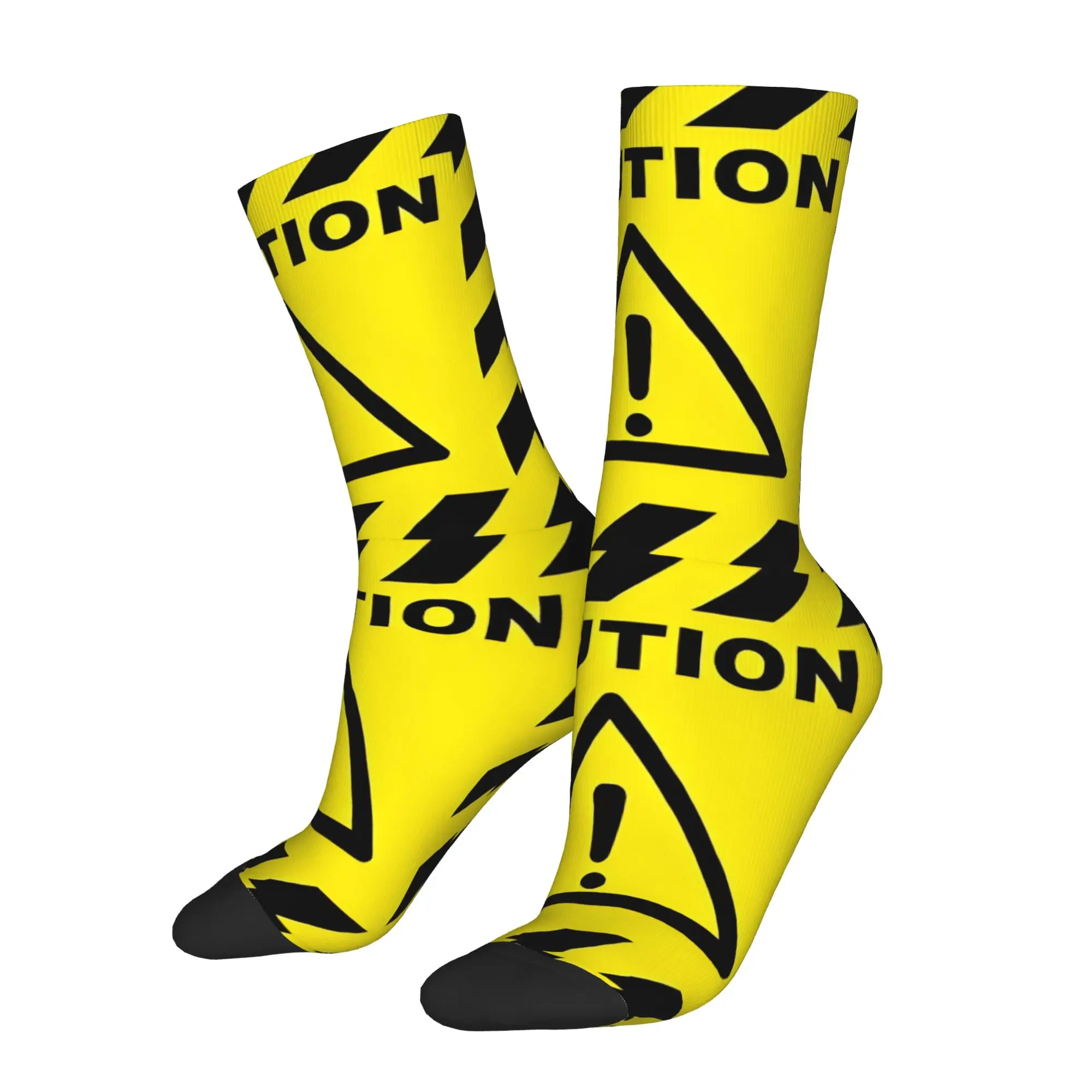 Custom Novelty Mens Funny Caution Warning Dress Socks Unisex Warm Comfortable 3D Print  Crew Socks