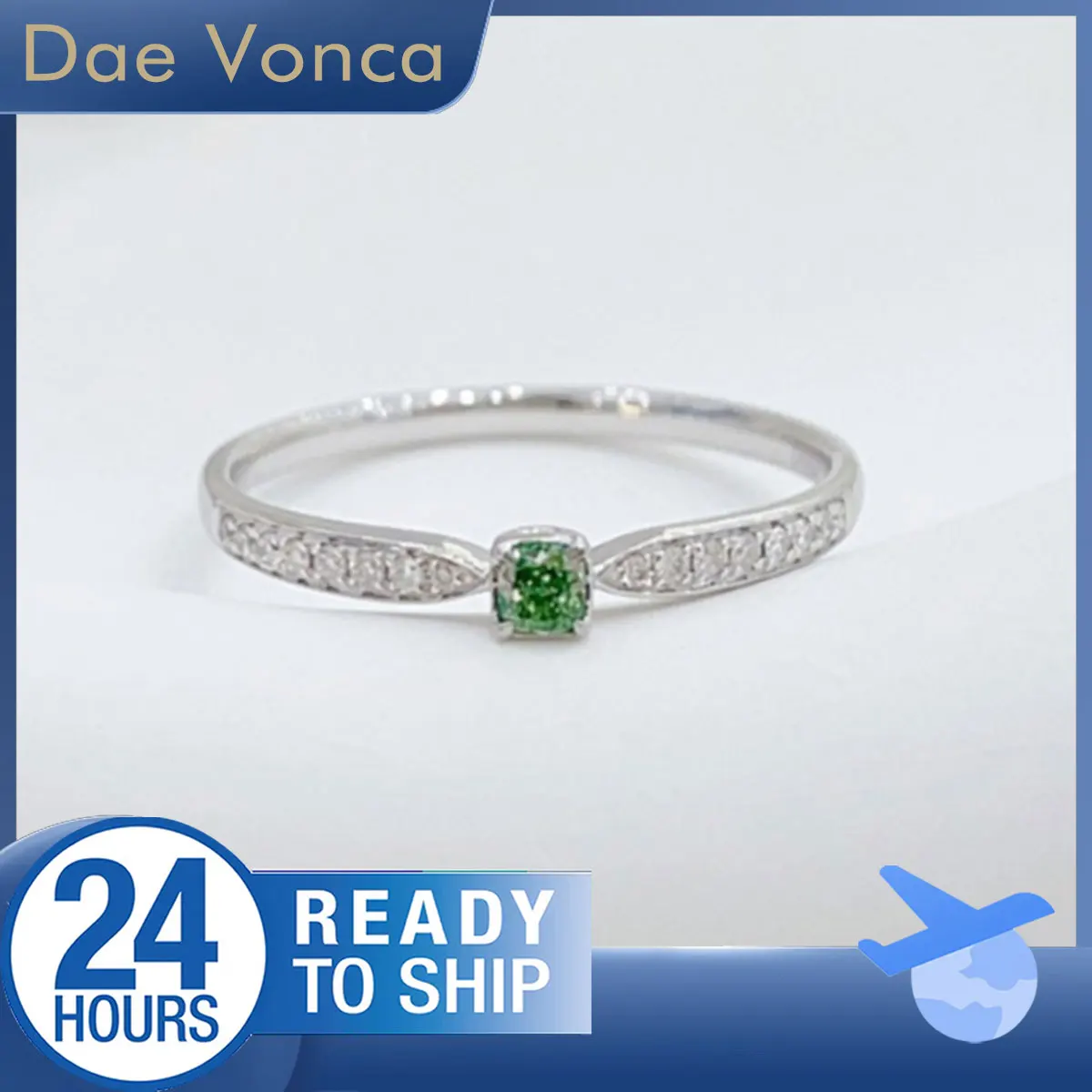 

18K White Gold Sidestone Diamond Ring Cushion Natural Diamond Ring Total 0.18ct Tapered Shank Green Diamond Ring For Women Gift