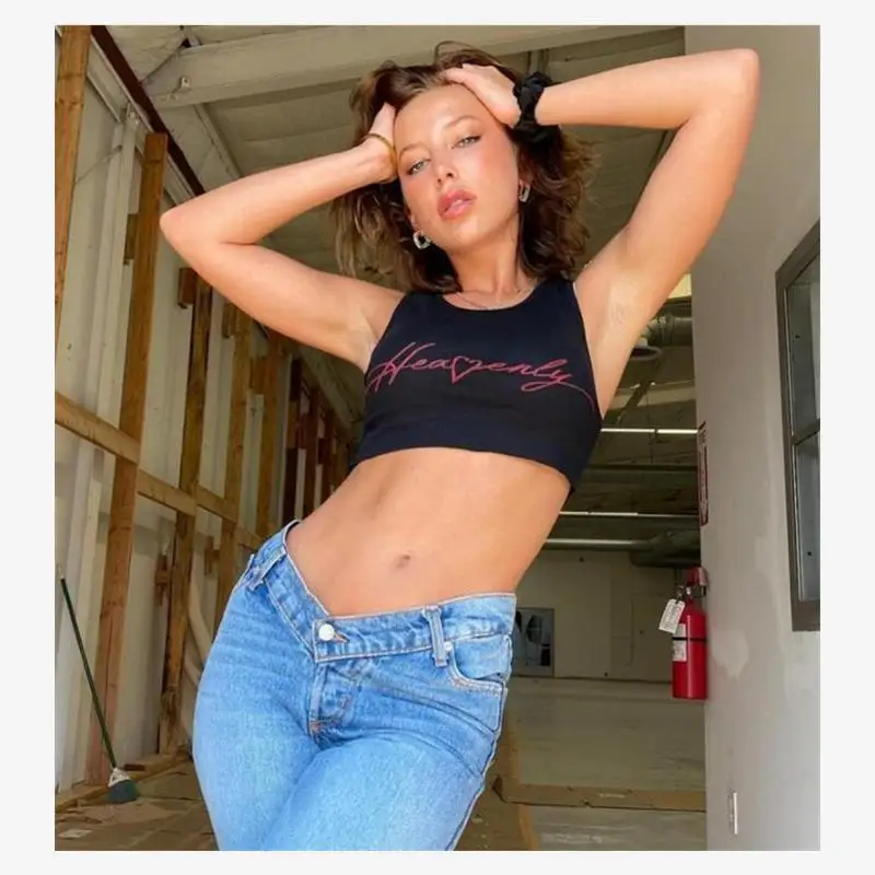 Women's ort Crop Tank Top Street Sle Slim Fit Cotton Printed T-irt Summer Thiened Bal Vest Faion Ladies' Clothing