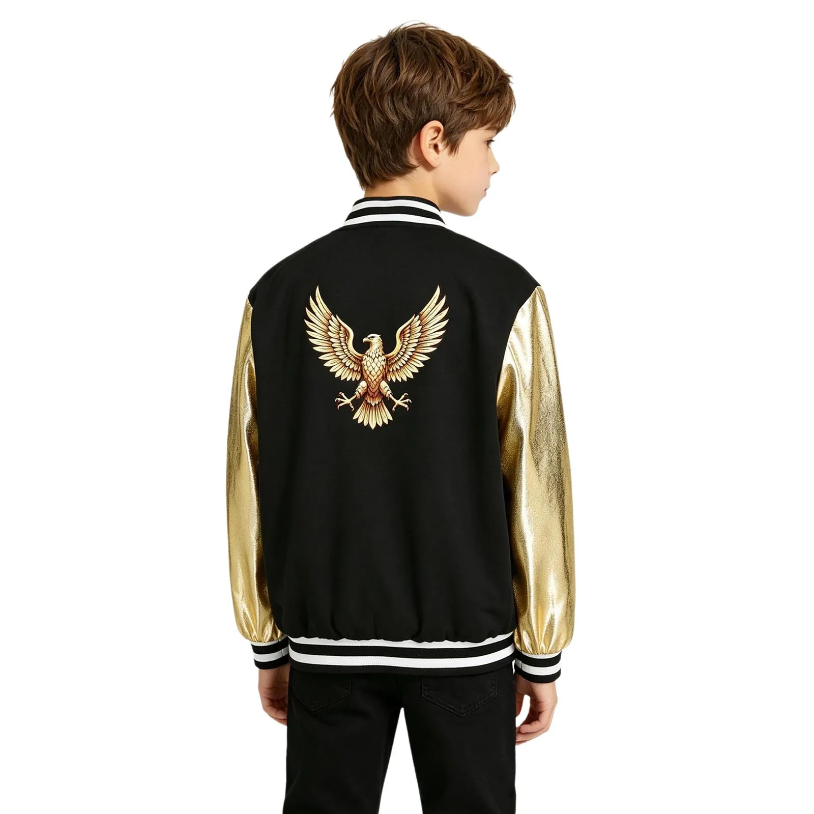 Kid Boys Girls Street Modern Dance Baseball Jacket Metallic Long Sleeve Bomber Jacket Performance Outerwear for Dance Stage Show view 2