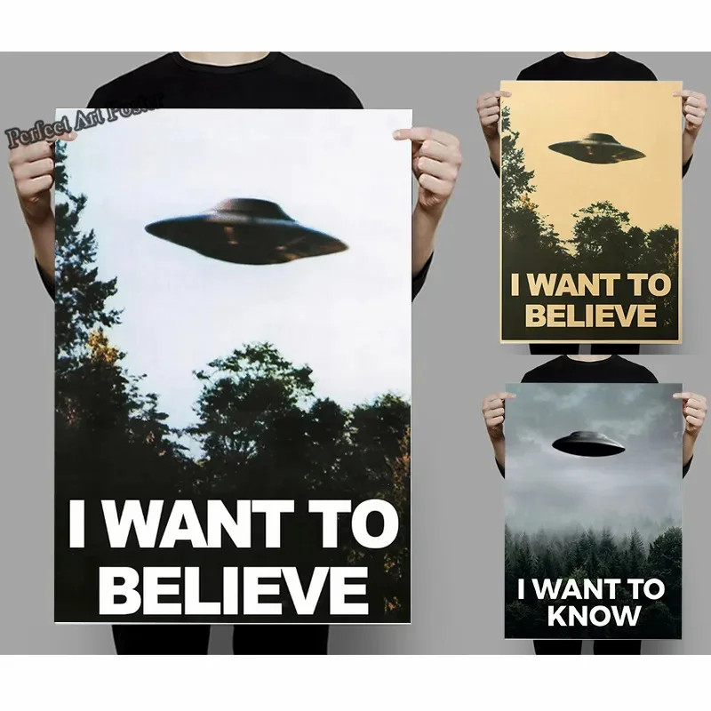 I WANT TO BELIEVE The X Files Art Posters and Prints UFO Retro TV Series Canvas Painting Wall Art Decorative Picture Room Decor