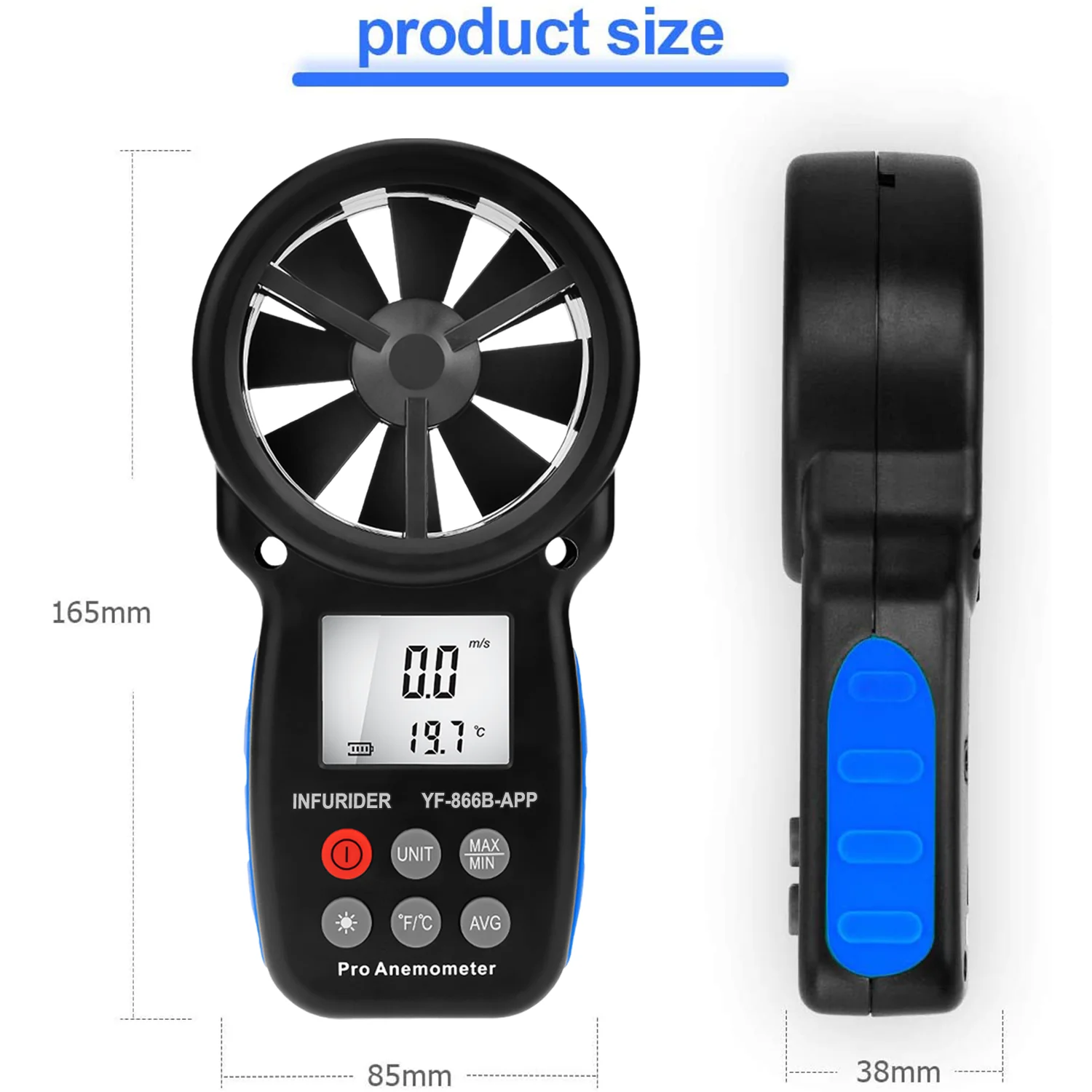 HoldPeak HP-866A/HP-866B/866B-APP Digital Anemometer Wind Speed Meter Measures Wind Temperature Wind flow with Data Hold & USB