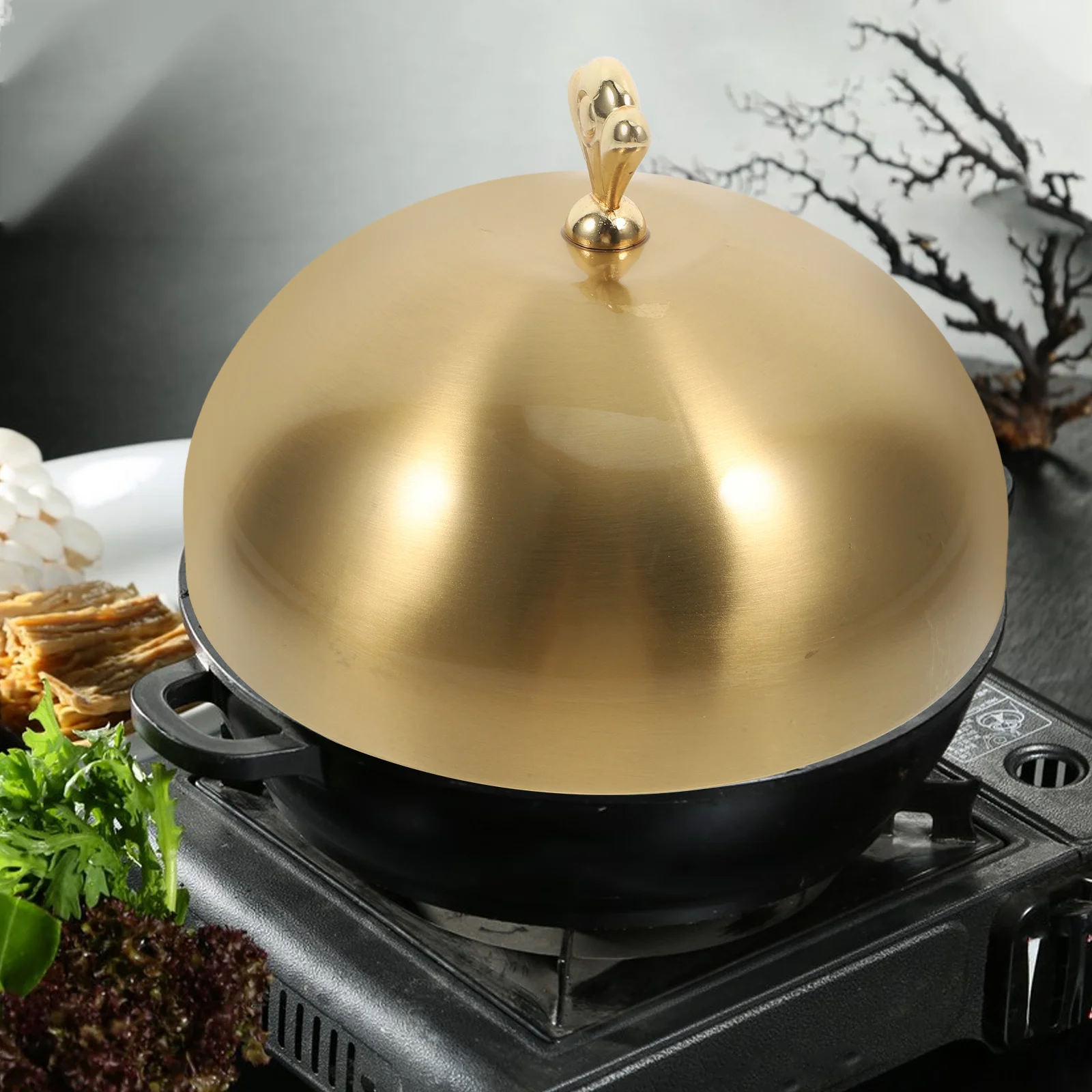 

1Pcs Stainless Steel Steak Cover Rounded Corners Anti-Spill Handle Heat Resistant Protective Food Cover Melting Cheese Cooking