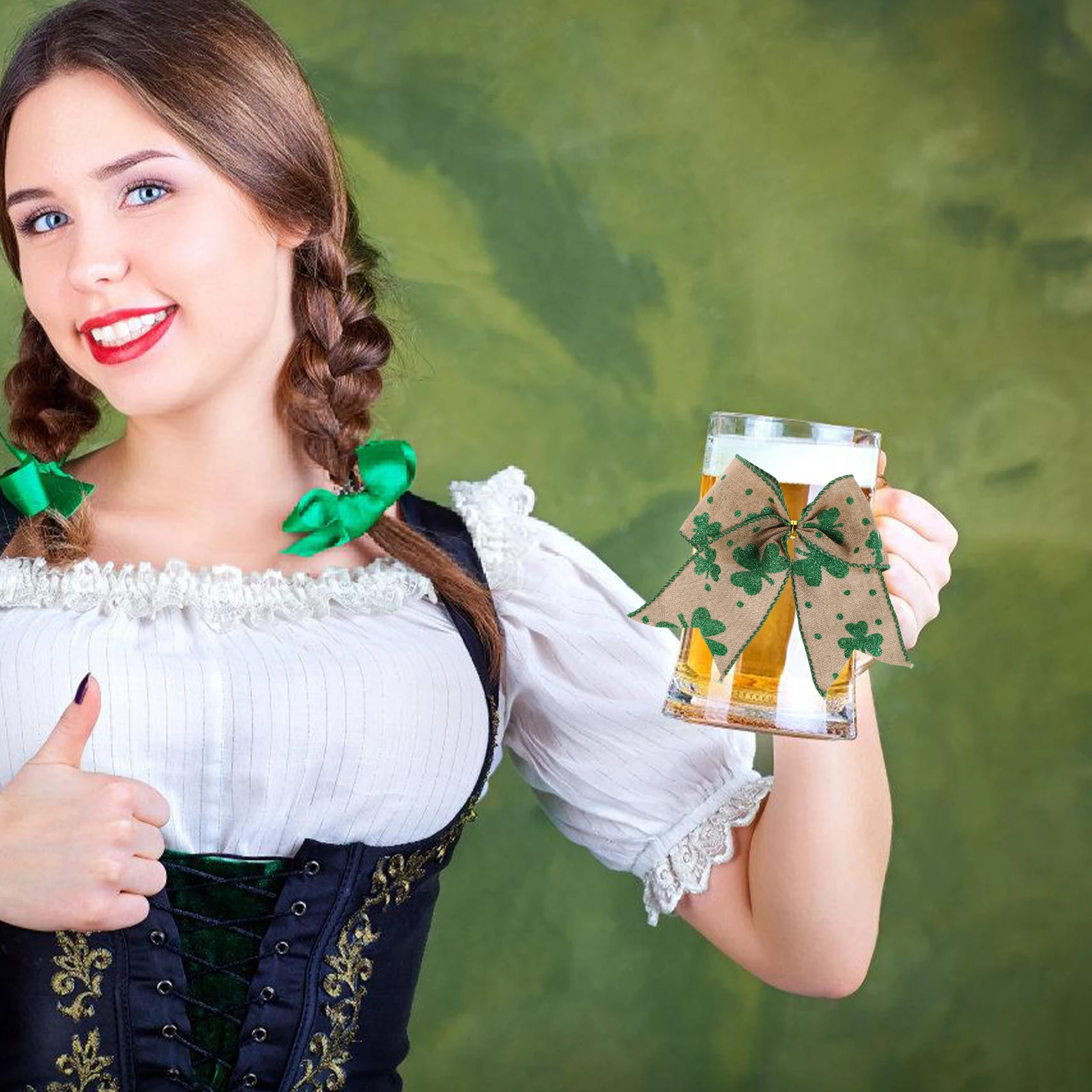 

6Pcs Shamrock Bow Wall Decorations St Patricks Day Bow Decor Green Burlap Party Indoor Outdoor Use St Patricks Day Tree Topper