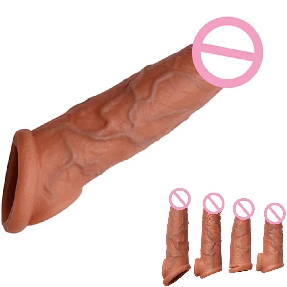 Wholesale Soft Realistic Penis Sleeve Extender Big Dick Bold Cover Cock Header Enlargement Man Men Male Delay Ejaculation