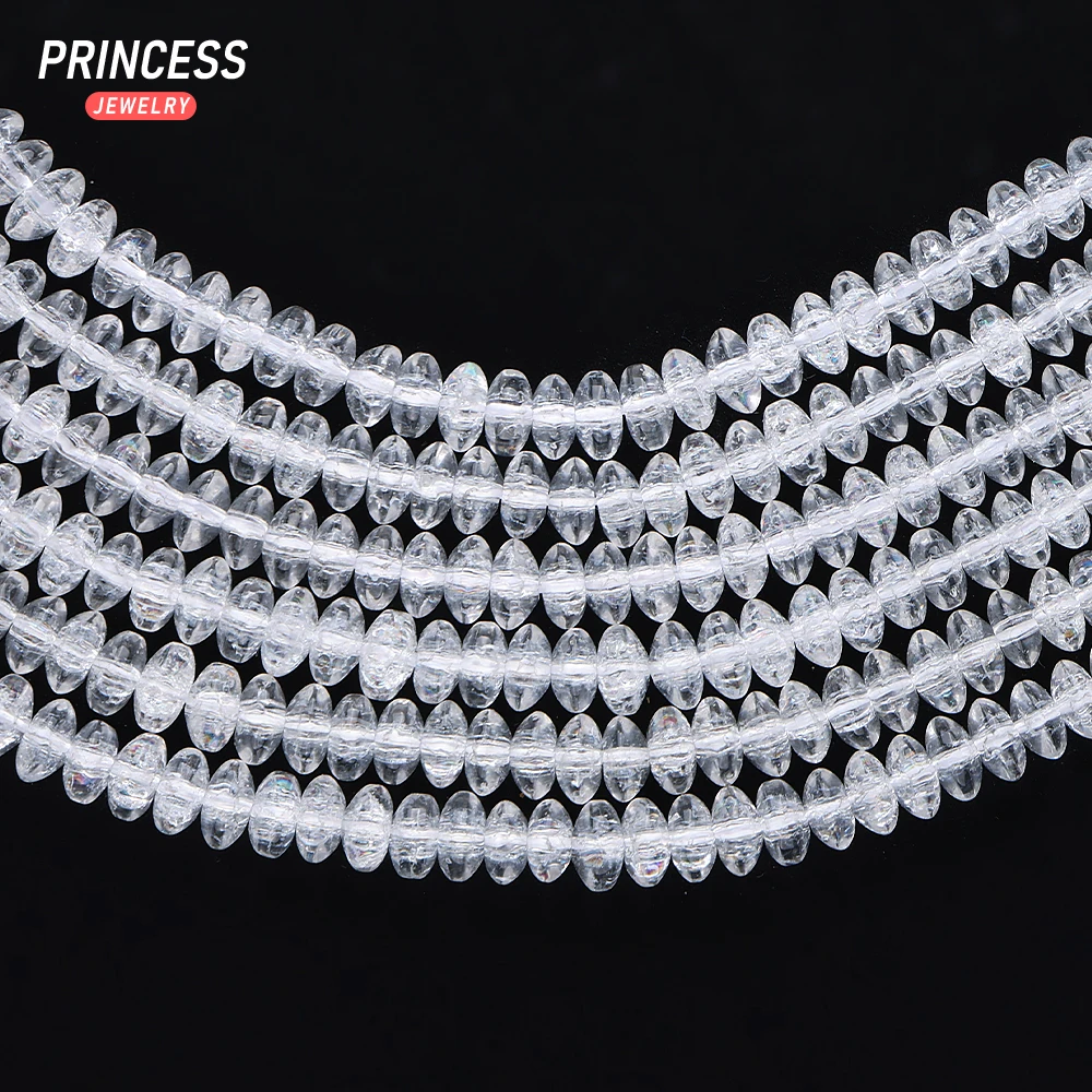 A++ Natural White Cracked Quartz Crystal Rondelle Loose Beads for Jewelry Making Bracelet Wholesale Stone Beads DIY Accessories