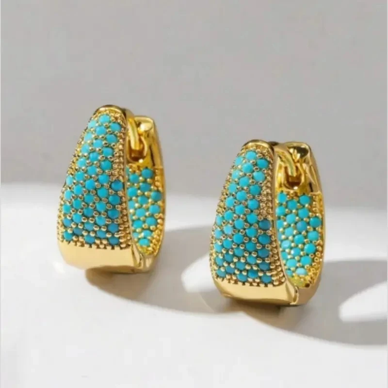 Mode Gold Farbe Intarsien Imitation Türkis Creolen für Frauen Elegante Jahrestag Party Ohrringe Schmuck