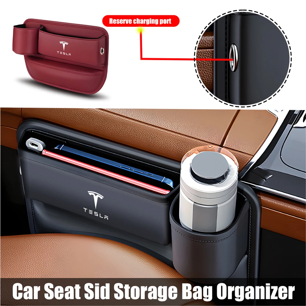 

1/2Pcs Car Seat Gap Filler Storage Bag Cup Holder Organizer Box ﻿For Tesla Model 3 Y S X Roadster Juguete SpaceX Cybertruck