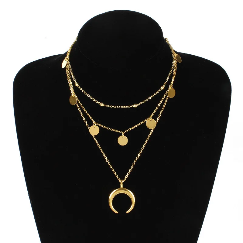 

Popular fashion horn round piece pendant multi-layer round bead necklace female manufacturer spot