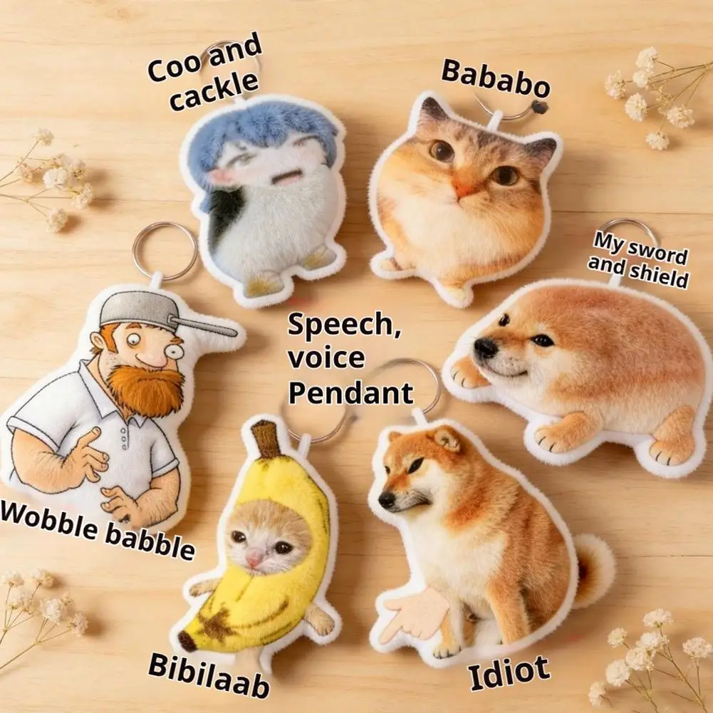 4-Key Voices Button Keychain Funny Shiba Inu Dog Cat Voices Mechanical Keyboard Fidget Toy Portable Stress Relief Clicker