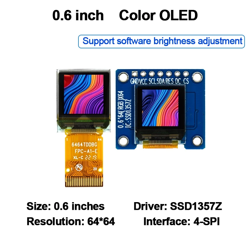 0.6 inch OLED Display 64x64 RGB SSD1357 Driver Highlighted Color Display