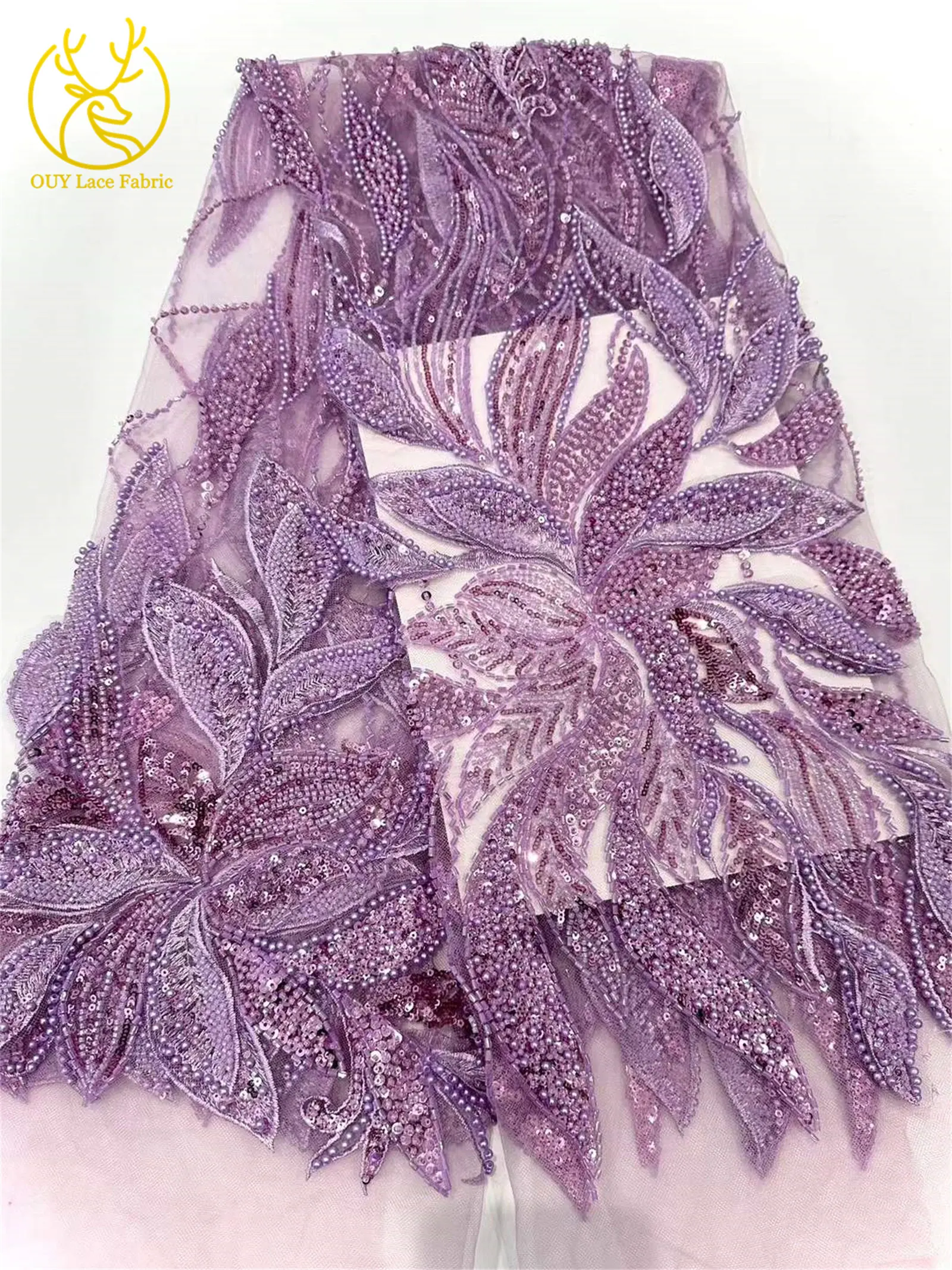 3D Hot New African Beaded Lace Fabric 5 yards Luxury French Sequins Embroidery Mesh Lace Fabric Ladies Wedding Party Dresses