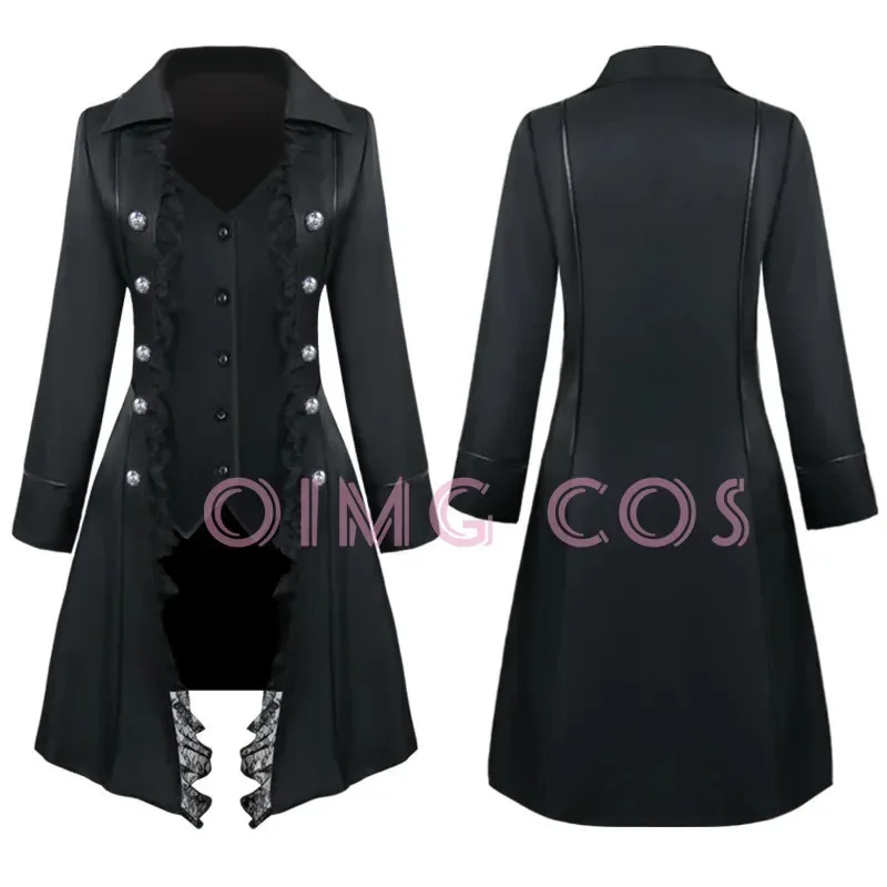 

CyLadies' medieval lace patchwork triple breasted windbreaker long jacket sleeved performance suit Coat Clothing Tailcoat