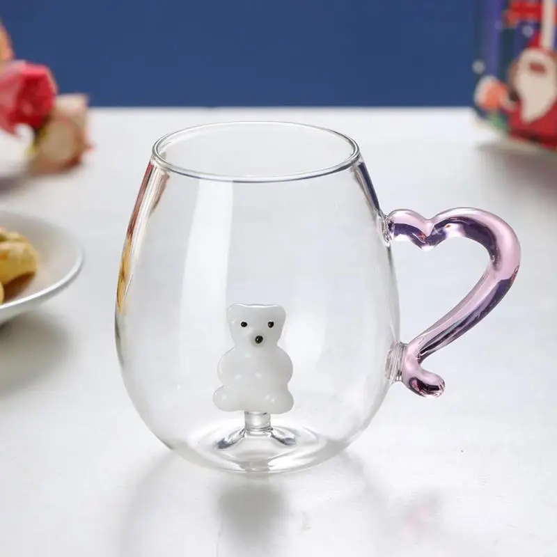 3D Animal Glass Cup 400ml Christmas Theme Animal Inside Glass Water Glass With 3D Pattern Sturdy And Durable Cups For Water Milk