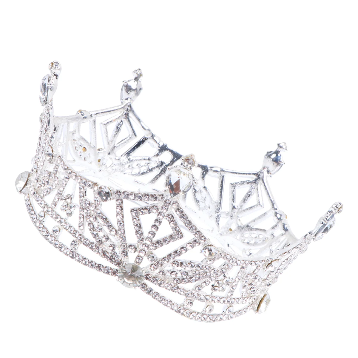 

Retro Crown Round Large Crown Rhinestone Decor Wedding Crown for Bride Woman Lady (As Shown)