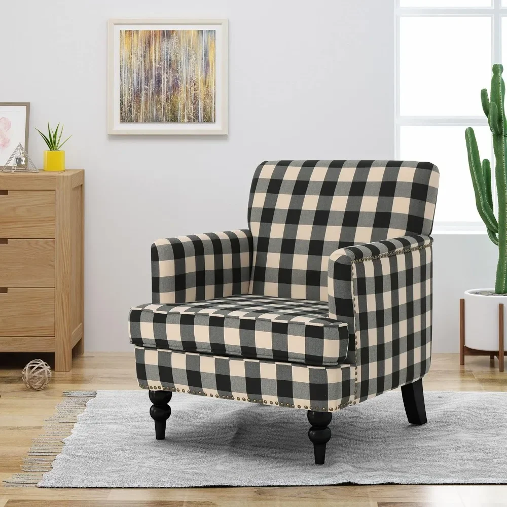 Deck chair,a living room Tufted Fabric Club Chair, Black Checkerboard Suitable for living room, bedroom free shipping