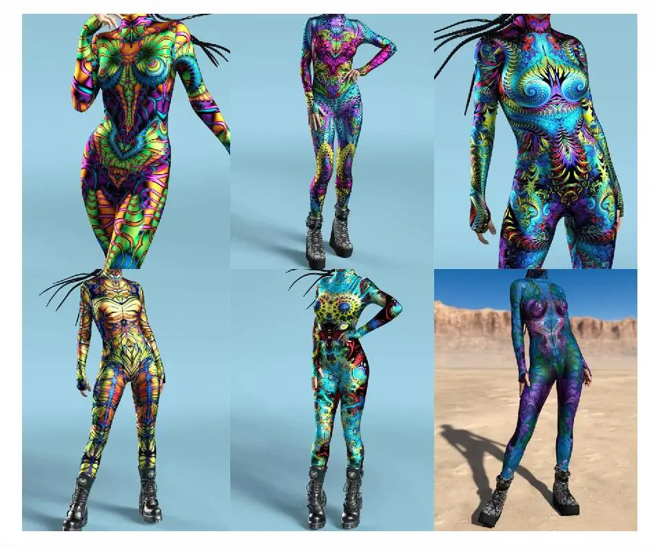 Colorful 3D Printing CyberPunk Rainbow Jumpsuit Halloween Holiday Party Cosplay Costume Elastic Bodysuits Rompers Women Zentai