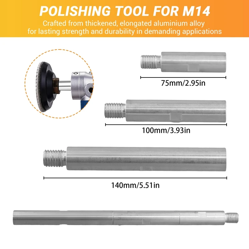 3PCS M14 Extension Rod Shaft Polishing Tool for M14 Thread Water Grinder 125 Angle Grinder Polishing Set