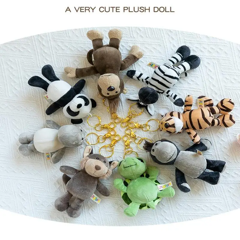 Niedlicher Cartoon-Tier-Plüsch-Schlüsselanhänger 15 cm Schildkröte Elefant Tiger Löwe Nilpferd Waschbär Bulldogge Katze Pinguin Affe Plüschtier – Detail 9