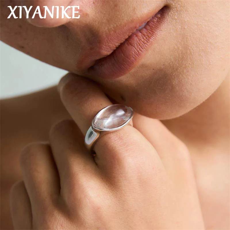 XIYANIKE ミニマリスト透明水滴クリスタル調整可能な指輪 女性用 レディース ファッション 新しいジュエリーギフト パーティー用指輪 1